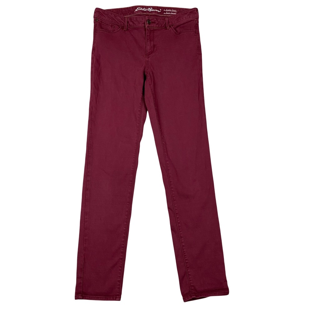 Eddie Bauer Slightly Curvy‎ Slim Straight Pants Women 8T Tall Burgundy Maroon